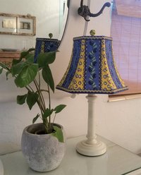 French Country Lamp Shade, Blue, Lemon Yellow Bell Lampshade