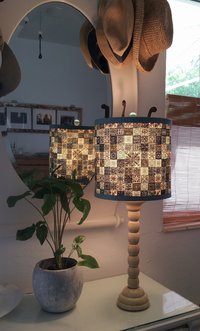Mid Century Lampshade, Atomic Vintage Fabric Lamp Shade