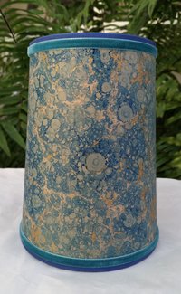 Pair Teal Blue Gold Marbled Paper Lampshades Candle Bulb