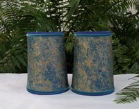 Pair Teal Blue Gold Marbled Paper Lampshades Candle Bulb