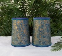 Pair Teal Blue Gold Marbled Paper Lampshades Candle Bulb