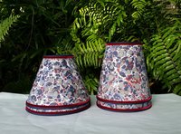 Pair Marbled Paper Lampshades Red White Blue Gray