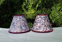 Pair Marbled Paper Lampshades Red White Blue Gray