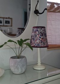 Pair Marbled Paper Lampshades Red White Blue Gray