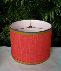 Coral Burlap Lampshade Drum Teal and Mustard Trim