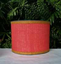 Coral Burlap Lampshade Drum Teal and Mustard Trim