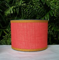 Coral Burlap Lampshade Drum Teal and Mustard Trim