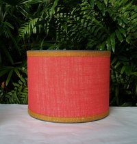 Coral Burlap Lampshade Drum Teal and Mustard Trim