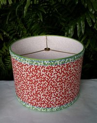 Coral Red Lampshade Drum Blue and Green Trim