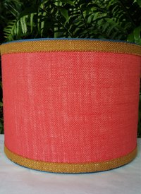 Coral Burlap Lampshade Drum Teal and Mustard Trim