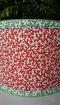 Coral Red Lampshade Drum Blue and Green Trim