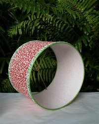 Coral Red Lampshade Drum Blue and Green Trim