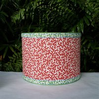 Coral Red Lampshade Drum Blue and Green Trim