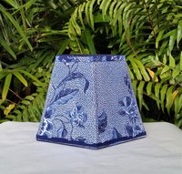 Indonesian Fabric Lampshade Blue Hexagon Clip On