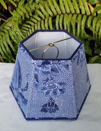 Indonesian Fabric Lampshade Blue Hexagon Clip On