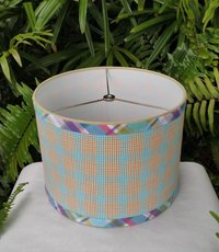 Orange Turquoise Lamp Shade, Gingham Check Plaid Seersucker Drum Lampshade