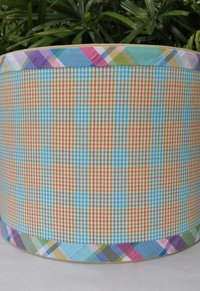 Orange Turquoise Lamp Shade, Gingham Check Plaid Seersucker Drum Lampshade