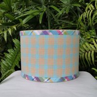 Orange Turquoise Lamp Shade, Gingham Check Plaid Seersucker Drum Lampshade