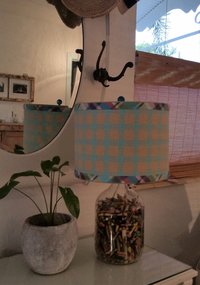Orange Turquoise Lamp Shade, Gingham Check Plaid Seersucker Drum Lampshade