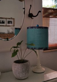 Turquoise Burlap Lampshade, Purple Trim Lamp Shade