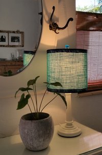 Turquoise Burlap Lampshade, Purple Trim Lamp Shade