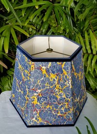 Large Marbled Paper Lampshade Blue Yellow Red Hexagon