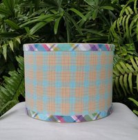 Orange Turquoise Lamp Shade, Gingham Check Plaid Seersucker Drum Lampshade