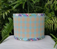 Orange Turquoise Lamp Shade, Gingham Check Plaid Seersucker Drum Lampshade