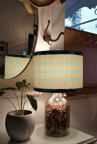 Orange Turquoise Lamp Shade, Gingham Check Plaid Seersucker Drum Lampshade