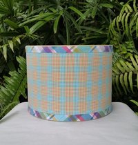 Orange Turquoise Lamp Shade, Gingham Check Plaid Seersucker Drum Lampshade