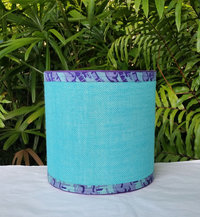 Turquoise Burlap Lampshade, Purple Trim Lamp Shade