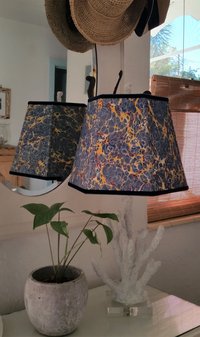 Large Marbled Paper Lampshade Blue Yellow Red Hexagon