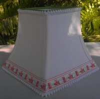 White Linen Baby Lampshade, Pink Bunny Trim Lamp Shade