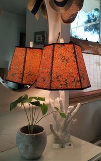 Large Marbled Paper Lampshade Orange Blue Hexagon Frame
