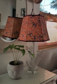 Large Marbled Paper Lampshade Orange Blue Hexagon Frame