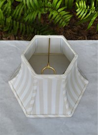 Beige White Stripe Linen Swing Arm Lampshade, Hexagon Bell Lamp Shade