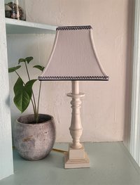 Small White Linen Lamp Shade Blue or Red Trim Clip On Lampshade