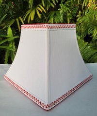 Small White Linen Lamp Shade Blue or Red Trim Clip On Lampshade