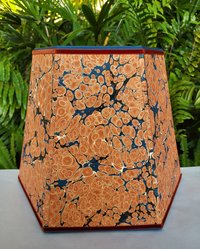Large Marbled Paper Lampshade Orange Blue Hexagon Frame