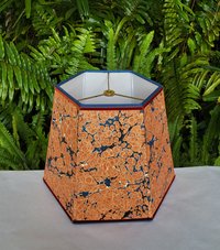 Large Marbled Paper Lampshade Orange Blue Hexagon Frame