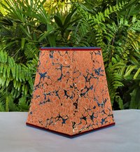 Large Marbled Paper Lampshade Orange Blue Hexagon Frame