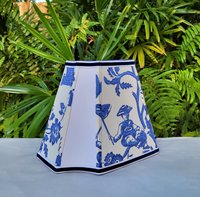 Rectangle Table Lampshade, Asian, Cobalt Blue White Lamp Shade