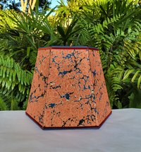 Large Marbled Paper Lampshade Orange Blue Hexagon Frame