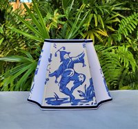 Rectangle Table Lampshade, Asian, Cobalt Blue White Lamp Shade