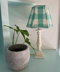 Aqua Ivory Check Lampshade, Clip On Hexagon Lamp Shade