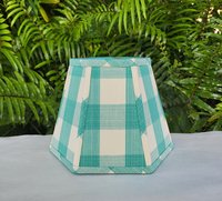 Aqua Ivory Check Lampshade, Clip On Hexagon Lamp Shade
