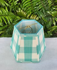 Aqua Ivory Check Lampshade, Clip On Hexagon Lamp Shade