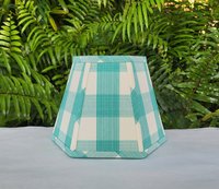 Aqua Ivory Check Lampshade, Clip On Hexagon Lamp Shade