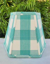 Aqua Ivory Check Lampshade, Clip On Hexagon Lamp Shade