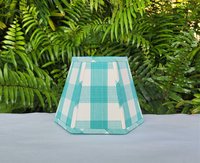 Aqua Ivory Check Lampshade, Clip On Hexagon Lamp Shade